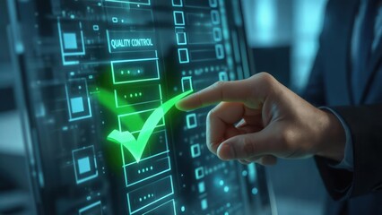 Businessman approves a digital quality control checklist