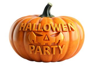 3d render halloween pumpkin with text isolated on a transparent background orange carved
