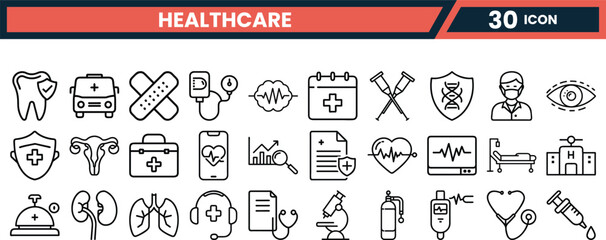 Healthcare and Medicine - Thin line vector icon set. Pixel perfect. Editable stroke