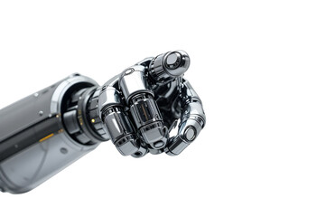  Futuristic Cyborg Robotic Hand Pointing Forward – Isolated on Transparent Background