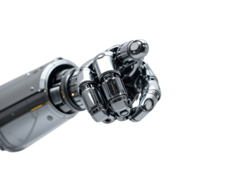  Futuristic Cyborg Robotic Hand Pointing Forward – Isolated on Transparent Background
