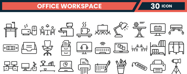 Office Concepts and Workplace - Thin line vector icon set. Pixel perfect. Editable stroke. For Mobile and Web