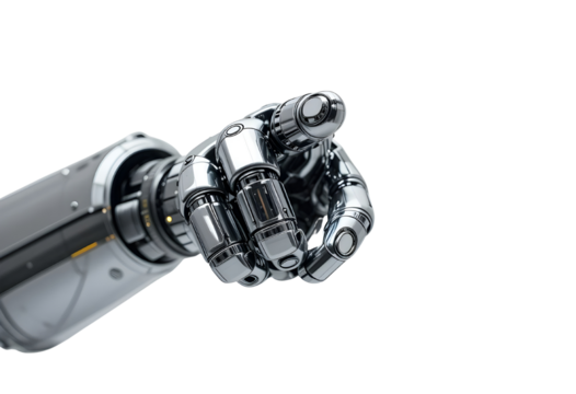  Futuristic Cyborg Robotic Hand Pointing Forward – Isolated on Transparent Background