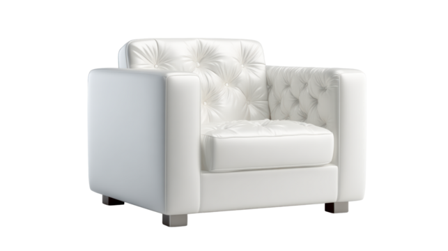 Modern white tufted armchair with clean lines and a sleek design