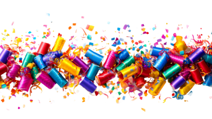 Colorful party poppers and confetti celebrating a festive occasion