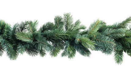Obraz premium vibrant garland of evergreen branches extends horizontally isolated on white background