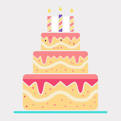 Celebratory tiered birthday cake with candles brings joy and sweetness to any special occasion