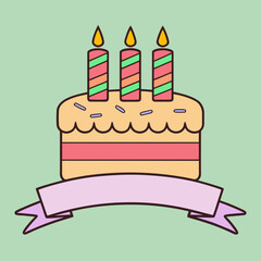 Celebratory birthday cake with candles and banner ready for your custom message, a festive design