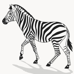 Fototapeta premium Black and white zebra walking with shadow isolated on white background