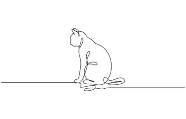 Continuous one line drawing of Cat playing vector illustration. Editable outline