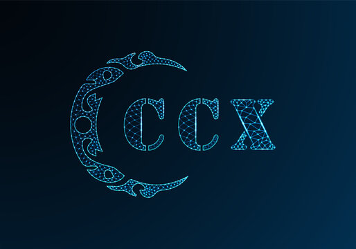 Low poly letter logo CCX design. CCX letter logo low poly vector design on blue color gradient background. CCX logo low poly design