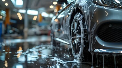Fototapeta premium Luxury Car Wash Soap Suds Detail
