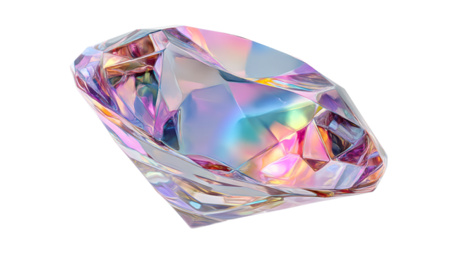 Colorful crystal cut in diamond shape with transparent background