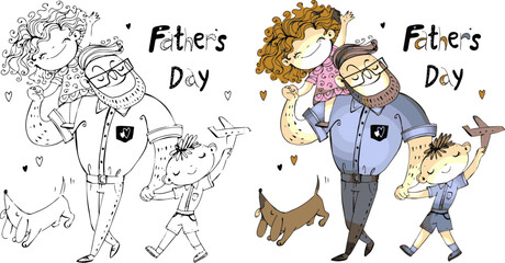 Father's Day vector illustration line art monochrome and coloring element 