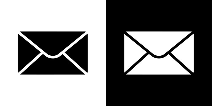 Minimalist mail and email icon set. Simple black and white envelope graphics for communication, messages, and contact.