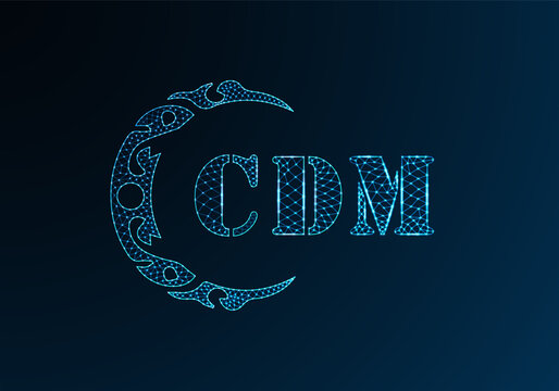 Low poly letter logo CDM design. CDM letter logo low poly vector design on blue color gradient background. CDM logo low poly design