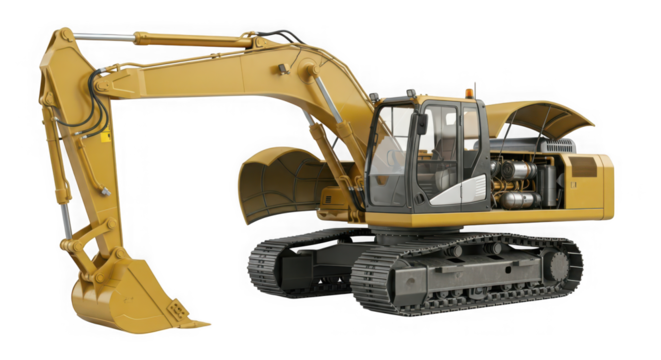 Yellow excavator with a black background