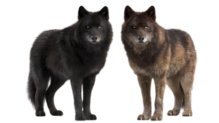 Black and Brown Wolves Standing Together – Studio and Snow Background – 8K High Resolution