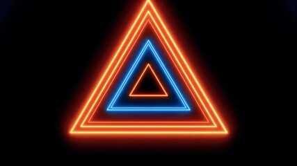 Dynamic neon triangle tunnel pulsates with vibrant orange and blue light, creating a futuristic energy. - Powered by Adobe