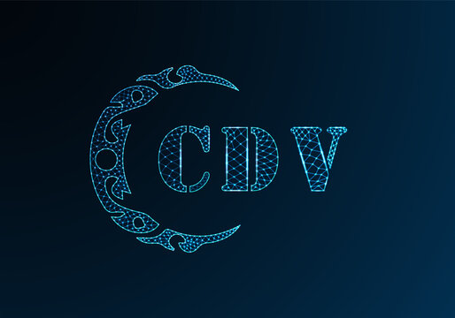 Low poly letter logo CDV design. CDV letter logo low poly vector design on blue color gradient background. CDV logo low poly design