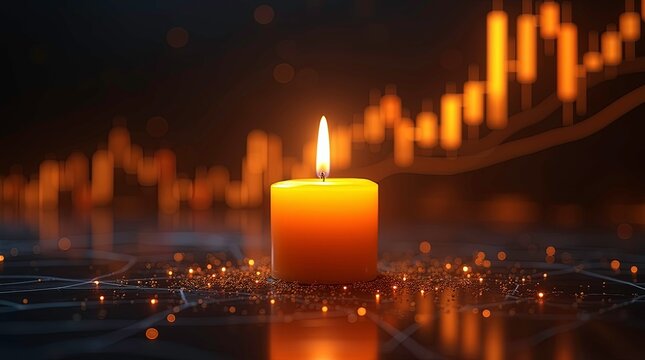 Candle in the Financial Wind: Navigating Market Downturns with Caution and Analysis, 3d Illustrations