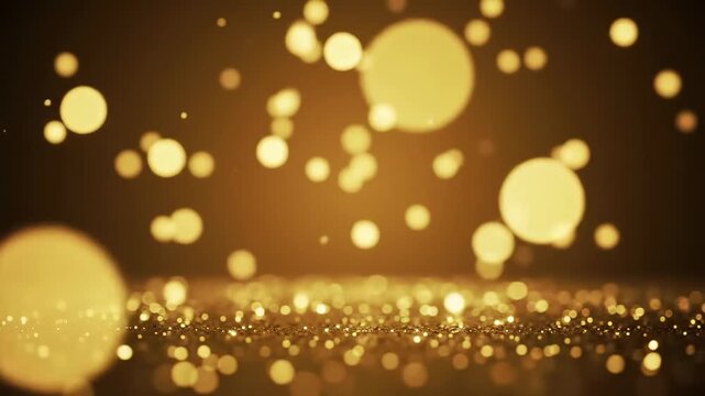 Pulsing golden bokeh lights with shimmering movement, abstract festive scene