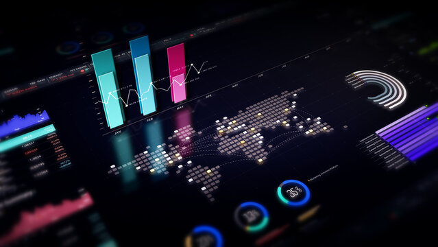 Dynamic data visuals for business info graphics, animated charts, and data-driven insights for a business meeting mock-up. Explore the world of trading, stock exchanges, and crypto