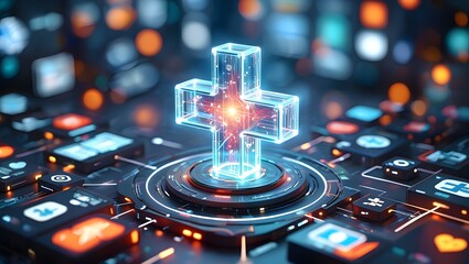 Futuristic Medical Cross Hologram