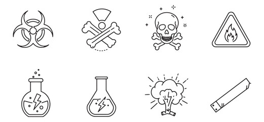 Various danger warning symbols representing hazardous materials and dangerous situations