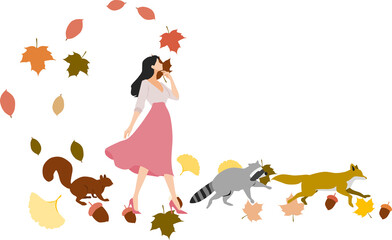 秋の落ち葉のイラスト	
