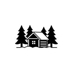 Obraz premium Cabin in snowy forest icon for winter holiday retreat and ski lodge stay