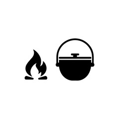  Camp cooking pot and fire black filled icon outdoor camping cooking design