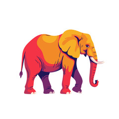 Fototapeta premium Colorful illustrated elephant walking in vibrant graphic style 