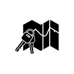 Obraz premium Car keys and roadmap icon for travel planning and trip navigation