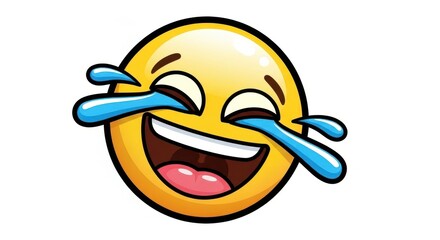 Laughing tears emoji face isolated on white background
