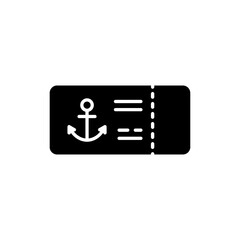 Black Filled Cruise Ticket Icon with Anchor, Travel Booking Symbol, Maritime Voyage Illustration, Vacation Trip Graphic, Ocean Travel Icon