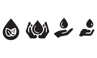Water Drop and Conservation Icons Clean Water, Tap, Nature, and Eco Vector Set