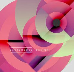 Abstract floral design. Overlapping circles create soft gradients, pinks, purples, beige. Modern background texture, simple elegance.