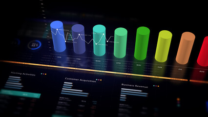 Dynamic data visuals for business info graphics, animated charts, and data-driven insights for a business meeting mock-up. Explore the world of trading, stock exchanges, and crypto
