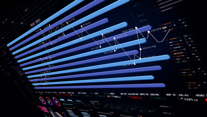 Dynamic data visuals for business info graphics, animated charts, and data-driven insights for a business meeting mock-up. Explore the world of trading, stock exchanges, and crypto