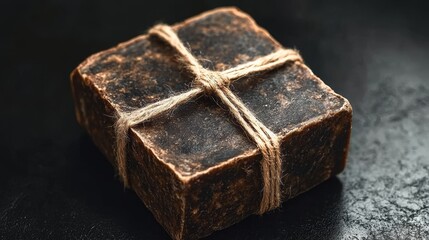Artisan Cleansing Bar Wrapped in String, Dark Brown Detox Soap for Luxurious Spa Treatments