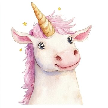Proud and Elegant Bicorn with Sleek Fur and Elegant Horns Illustrated in a Whimsical Watercolor Style on a Clean White Background Perfect for Use as a Sticker Icon Avatar or Decorative Element