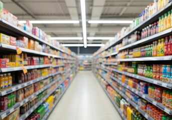 Blurred Grocery Store Shelves with Various Products