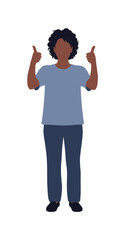 Person giving two thumbs up gesture. Faceless African American character showing approval. Positive minimalist vector illustration isolated on transparent background.