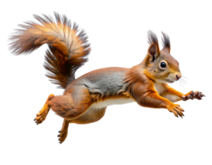 Leaping Squirrel with Outstretched Limbs and Expressive Eyes, Isolated Transparent Background