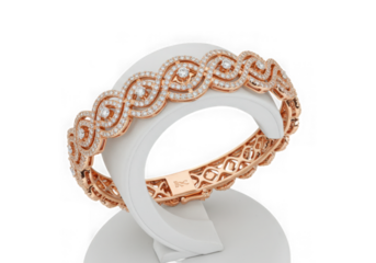 Exquisite rose gold diamond bangle bracelet isolated on transparent background