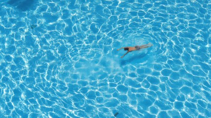 A swimmer glides through clear blue water in a recreational pool,