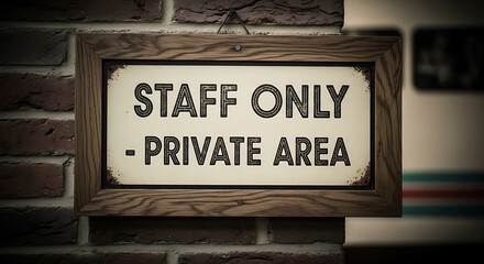Obraz premium Rustic Wooden Sign Indicating Staff Only Private Area Hanging on Brick Wall