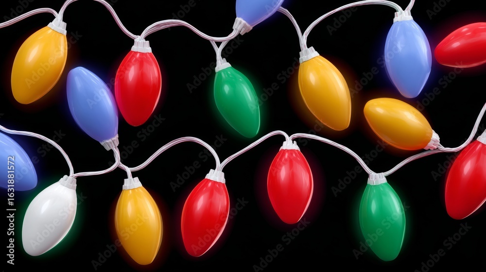 Wall mural string of christmas lights with many different colors. the lights are hanging from the ceiling and a