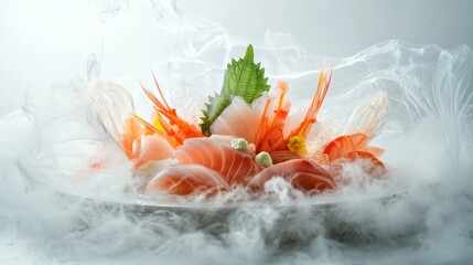 Sashimi Platter: An exquisite display of fresh sashimi, artfully arranged on a plate, offering a feast for the eyes, showcasing the beauty of Japanese culinary art.